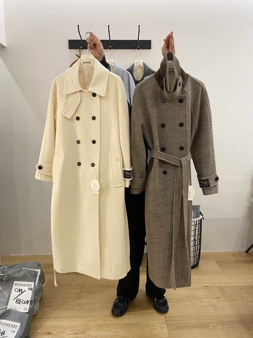 BOHEME東大門㊣代購女裝新款時尚熱賣真品人氣中長款大衣羊毛BOHEME中長款大衣