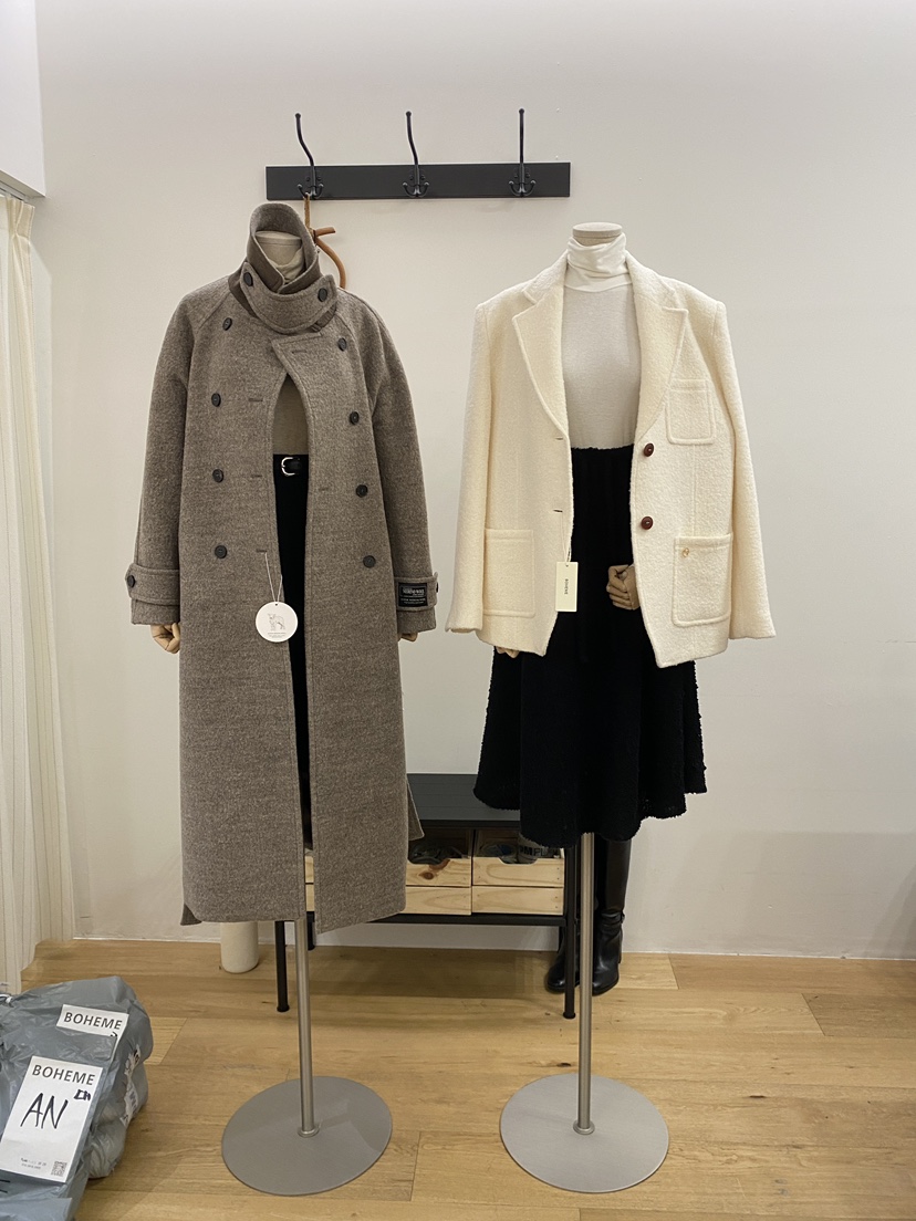 BOHEME東大門㊣代購女裝新款時尚熱賣真品人氣中長款大衣羊毛BOHEME中長款大衣