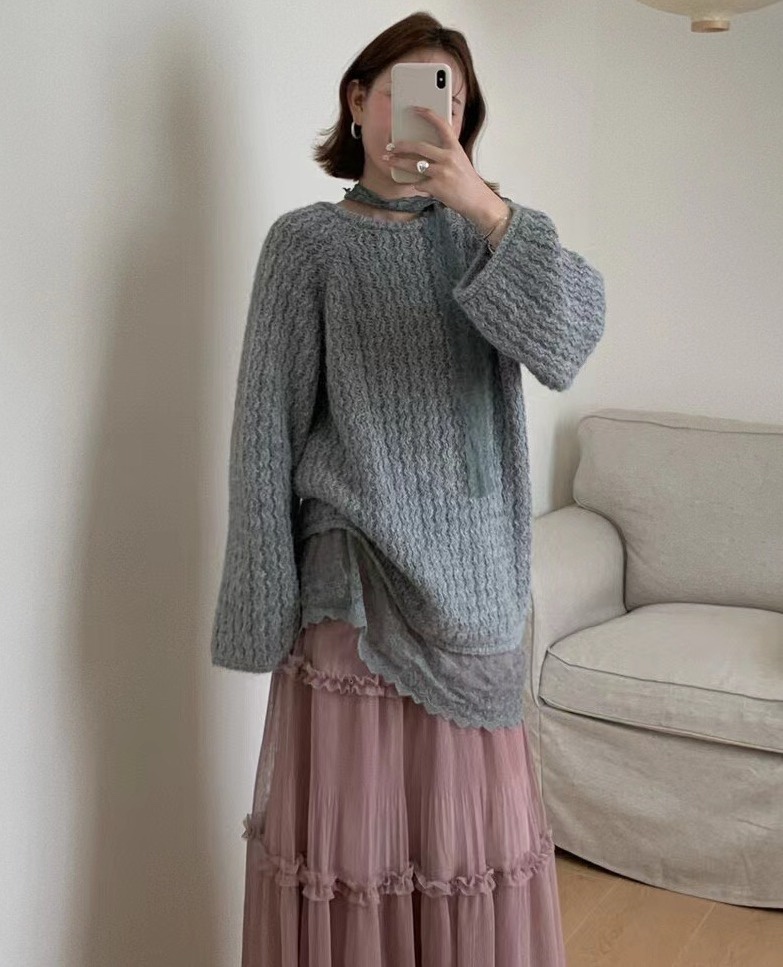 OLA韓國代購㊣女士新款熱賣真品推薦職業時尚人氣針織衫含脖帶mellor/OLA針織衫