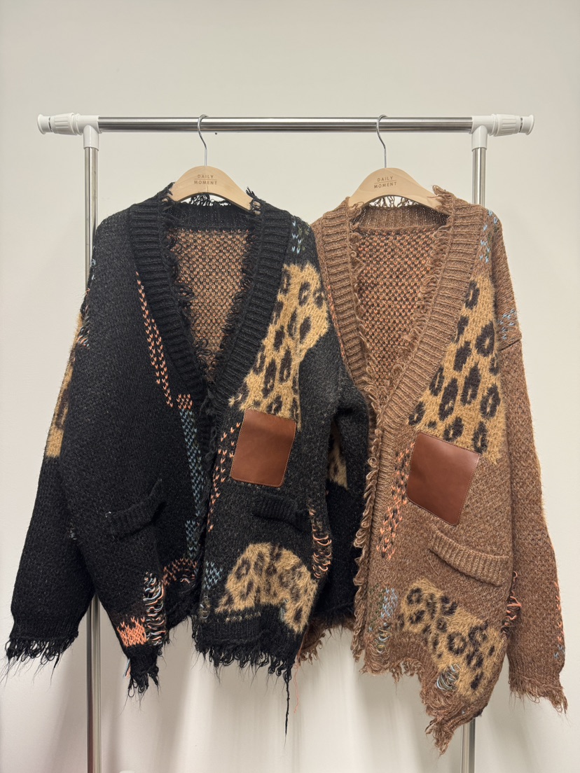 DAILY MOMENT東大門㊣直郵女裝新品人氣時尚熱賣毛衣豹紋開衫DAILY MOMENT毛衣