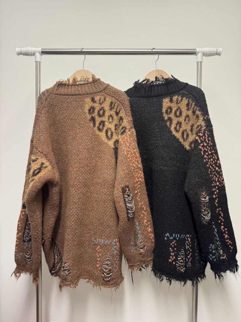 DAILY MOMENT東大門㊣直郵女裝新品人氣時尚熱賣毛衣豹紋開衫DAILY MOMENT毛衣