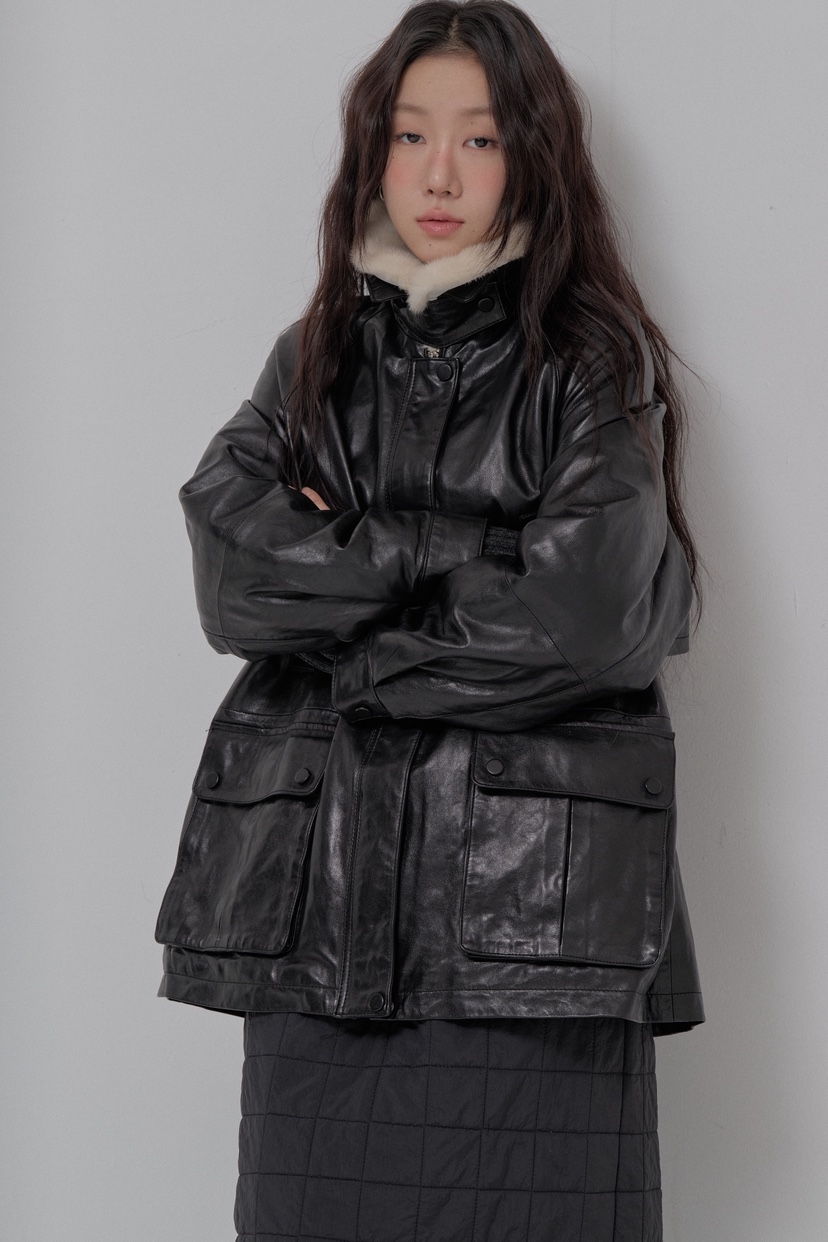 ATHEA韓國代購㊣女裝新款人氣25秋冬休閑推薦職業皮衣羊皮貂皮ATHEA皮衣