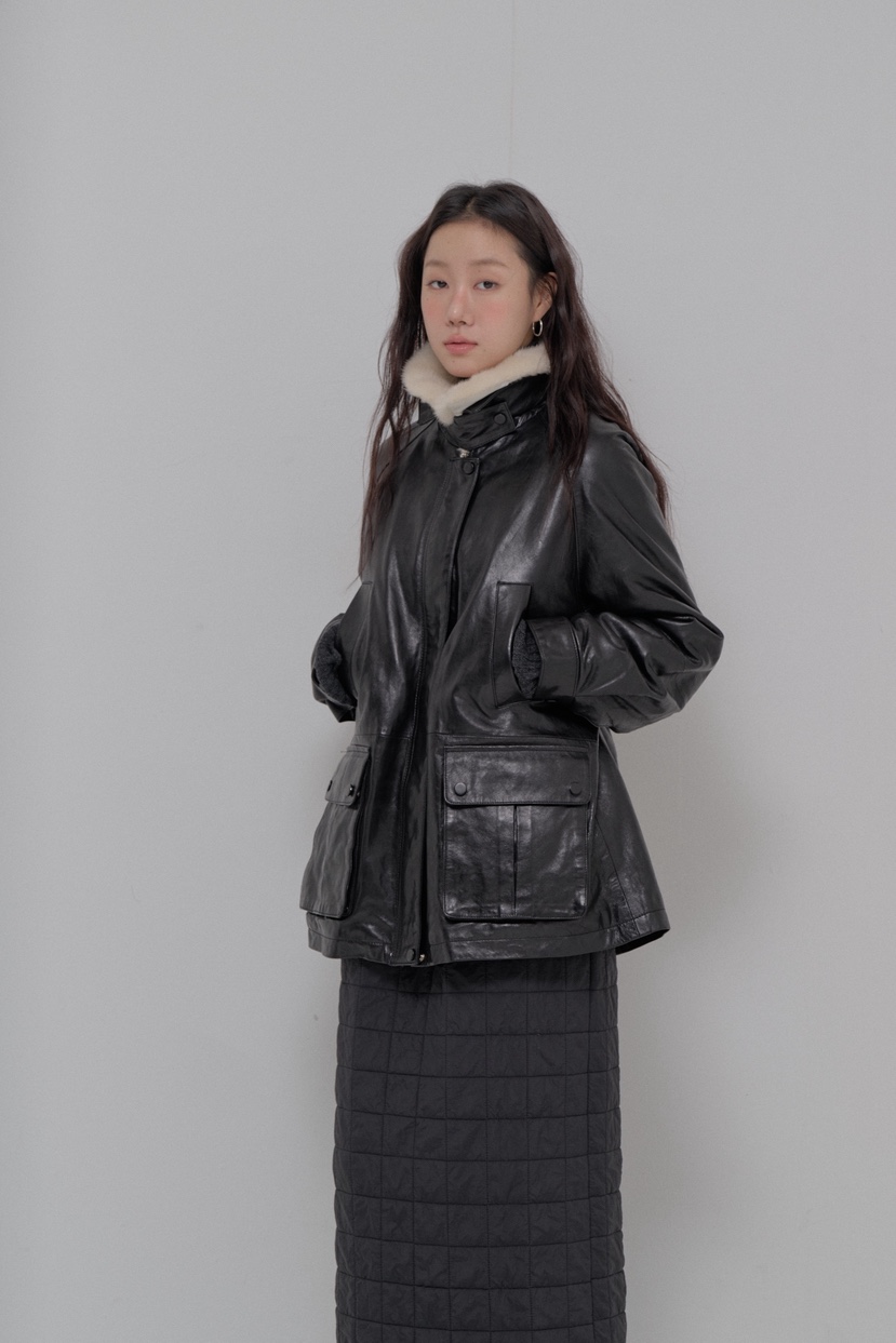 ATHEA韓國代購㊣女裝新款人氣25秋冬休閑推薦職業皮衣羊皮貂皮ATHEA皮衣