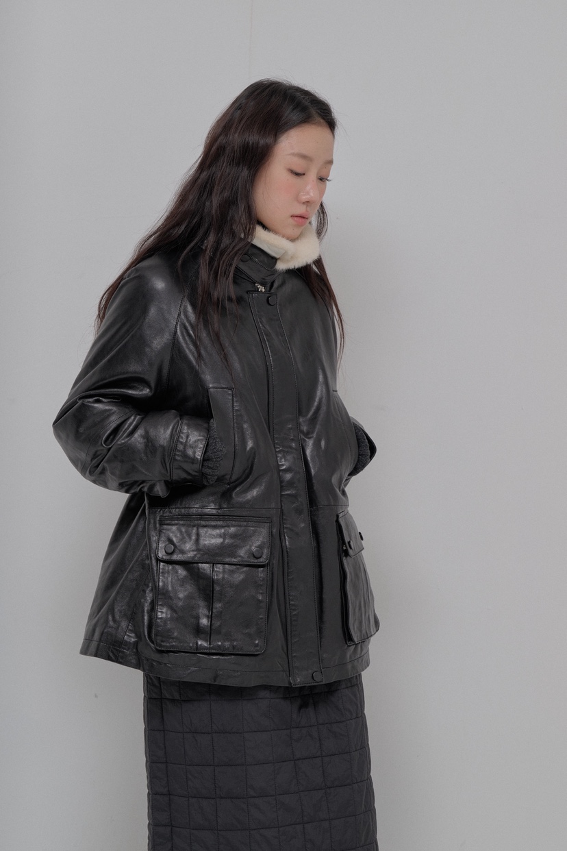 ATHEA韓國代購㊣女裝新款人氣25秋冬休閑推薦職業皮衣羊皮貂皮ATHEA皮衣