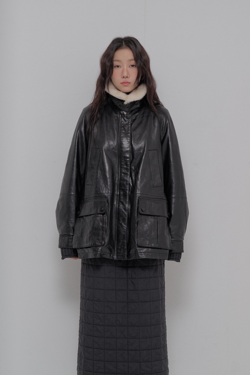 ATHEA韓國代購㊣女裝新款人氣25秋冬休閑推薦職業皮衣羊皮貂皮ATHEA皮衣