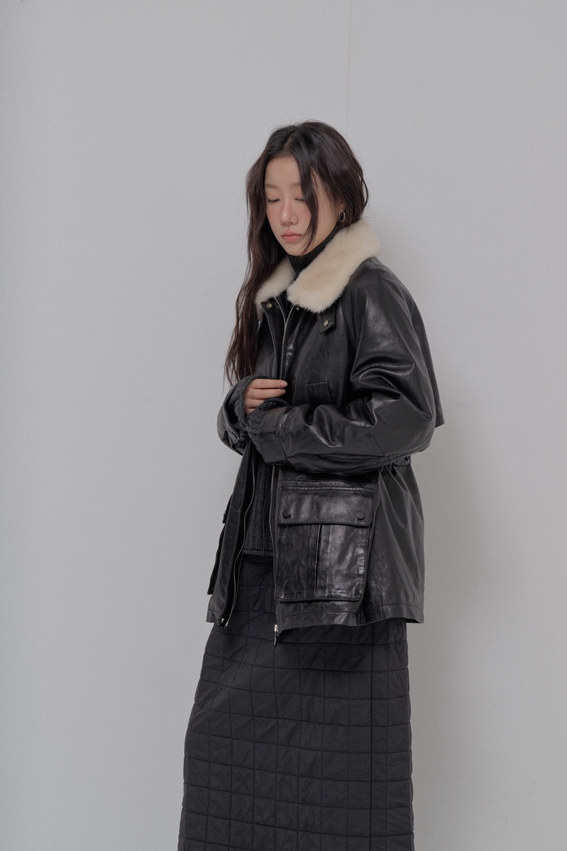 ATHEA韓國代購㊣女裝新款人氣25秋冬休閑推薦職業皮衣羊皮貂皮ATHEA皮衣