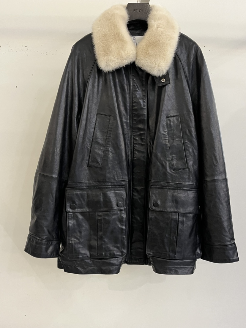 ATHEA韓國代購㊣女裝新款人氣25秋冬休閑推薦職業皮衣羊皮貂皮ATHEA皮衣圖色1