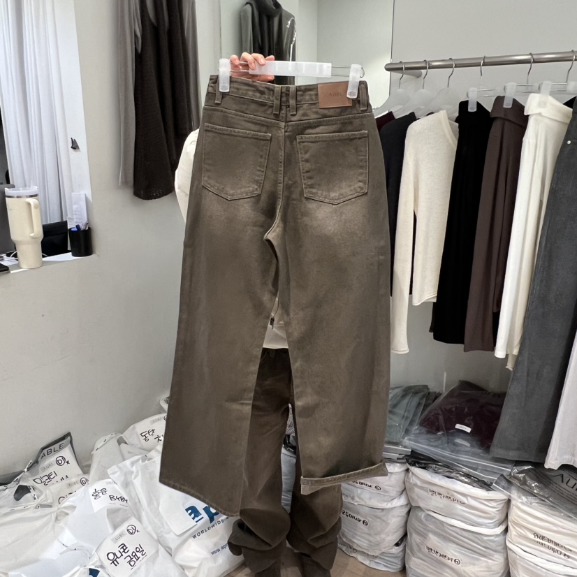 AUBE韓國代購㊣女裝新款熱賣人氣真品25秋冬時尚牛仔褲拉絨AUBE牛仔褲