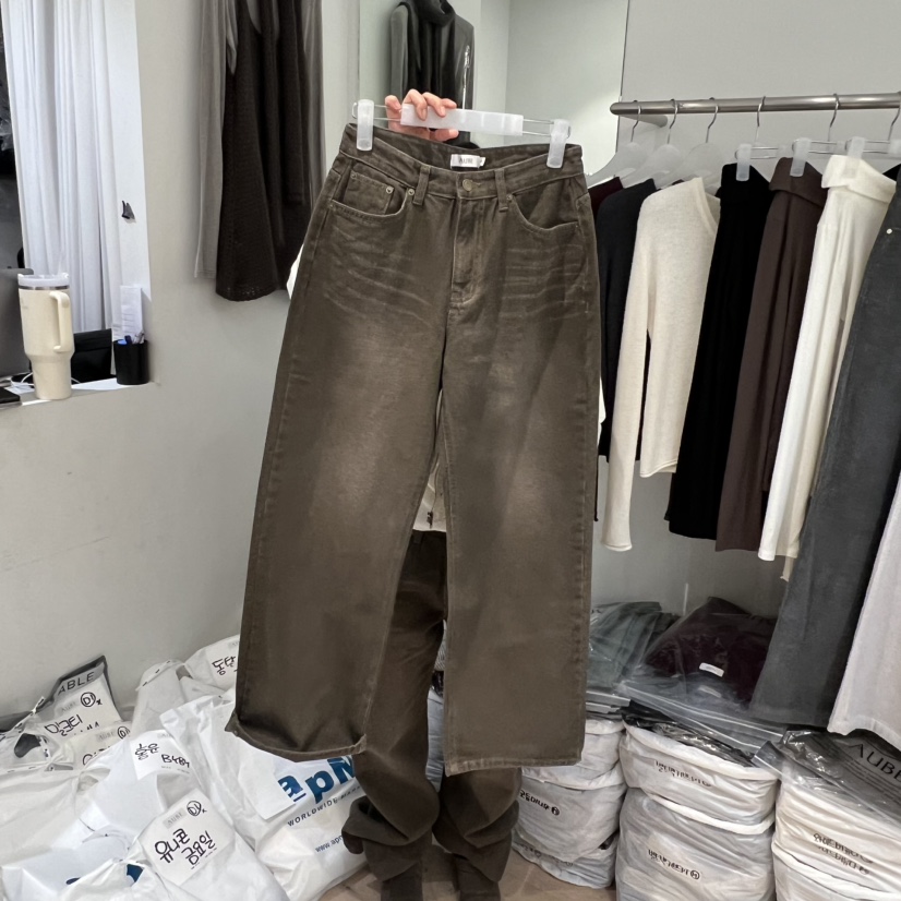 AUBE韓國代購㊣女裝新款熱賣人氣真品25秋冬時尚牛仔褲拉絨AUBE牛仔褲圖色1