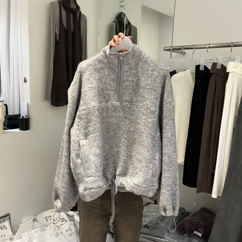 AUBE韓國代購㊣女裝新款推薦人氣真品休閑25秋冬衛衣加絨拉鏈AUBE衛衣圖色1