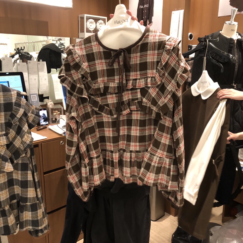 OGI東大門㊣直郵女裝新品休閑職業時尚襯衫蕾絲衫荷葉邊格子FLat OGI襯衫/蕾絲衫圖色2