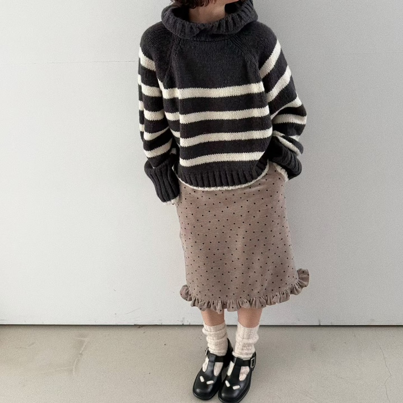 OLI SEOUL東大門㊣直郵女士新品職業半身裙中短裙天鵝絨圓點裙OLI SEOUL半身裙/中短裙