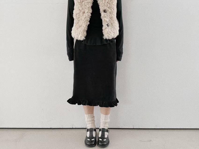 OLI SEOUL東大門㊣直郵女士新品職業半身裙中短裙天鵝絨圓點裙OLI SEOUL半身裙/中短裙