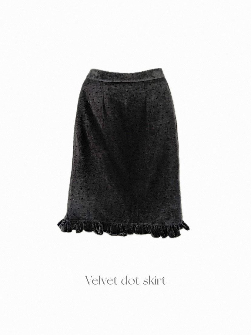 OLI SEOUL東大門㊣直郵女士新品職業半身裙中短裙天鵝絨圓點裙OLI SEOUL半身裙/中短裙圖色2