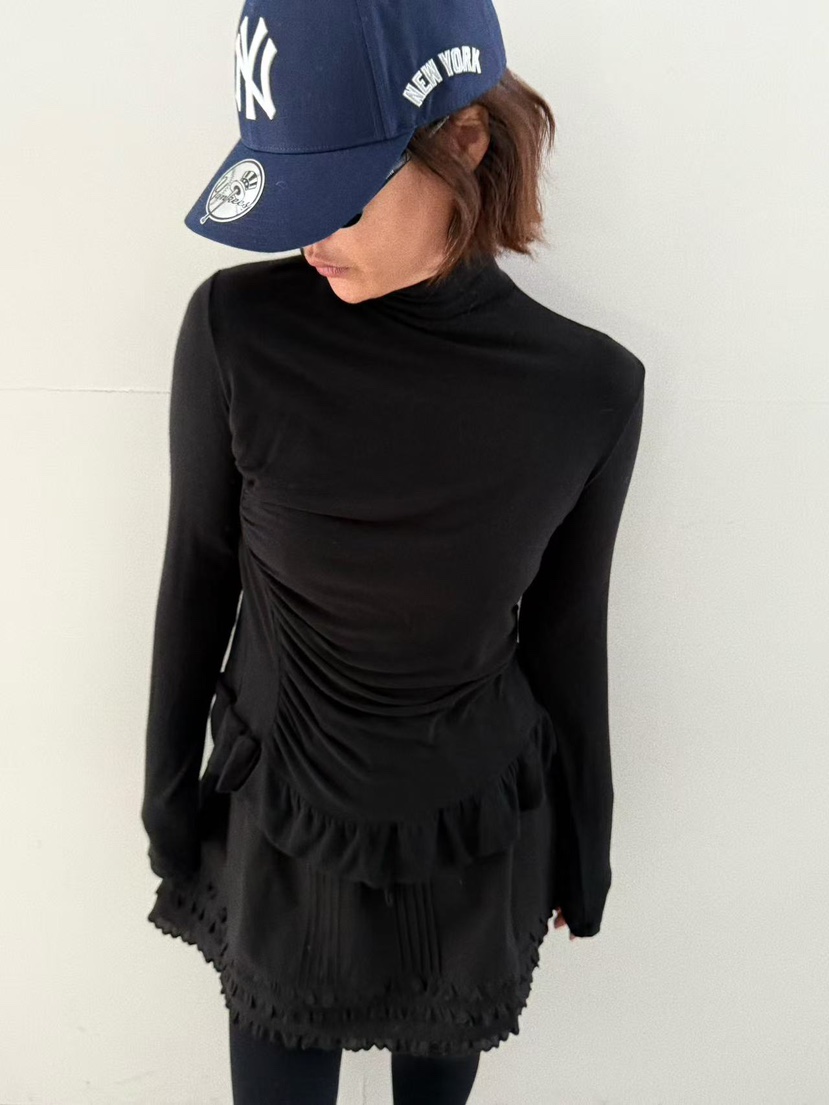 OLI SEOUL東大門㊣直郵女士新款時尚25秋冬休閑長袖T恤褶皺OLI SEOUL長袖T恤