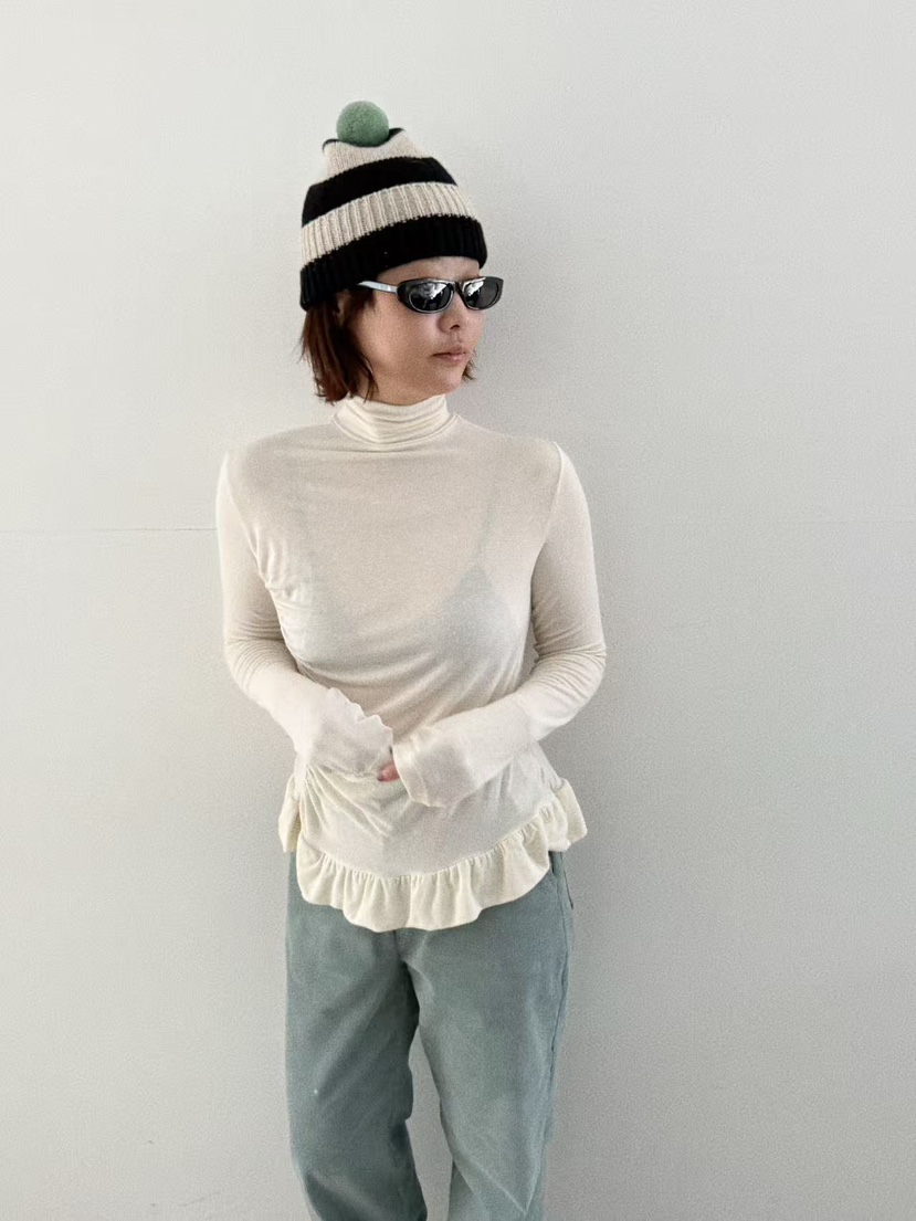 OLI SEOUL東大門㊣直郵女士新款時尚25秋冬休閑長袖T恤褶皺OLI SEOUL長袖T恤