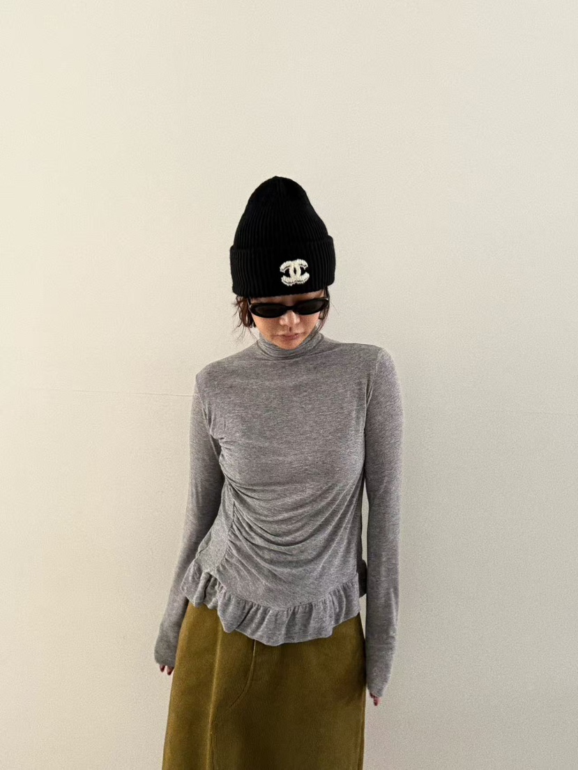 OLI SEOUL東大門㊣直郵女士新款時尚25秋冬休閑長袖T恤褶皺OLI SEOUL長袖T恤