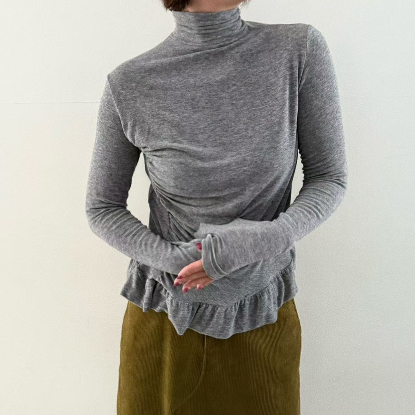 OLI SEOUL東大門㊣直郵女士新款時尚25秋冬休閑長袖T恤褶皺OLI SEOUL長袖T恤