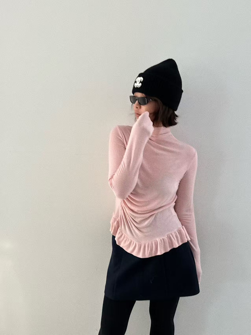 OLI SEOUL東大門㊣直郵女士新款時尚25秋冬休閑長袖T恤褶皺OLI SEOUL長袖T恤