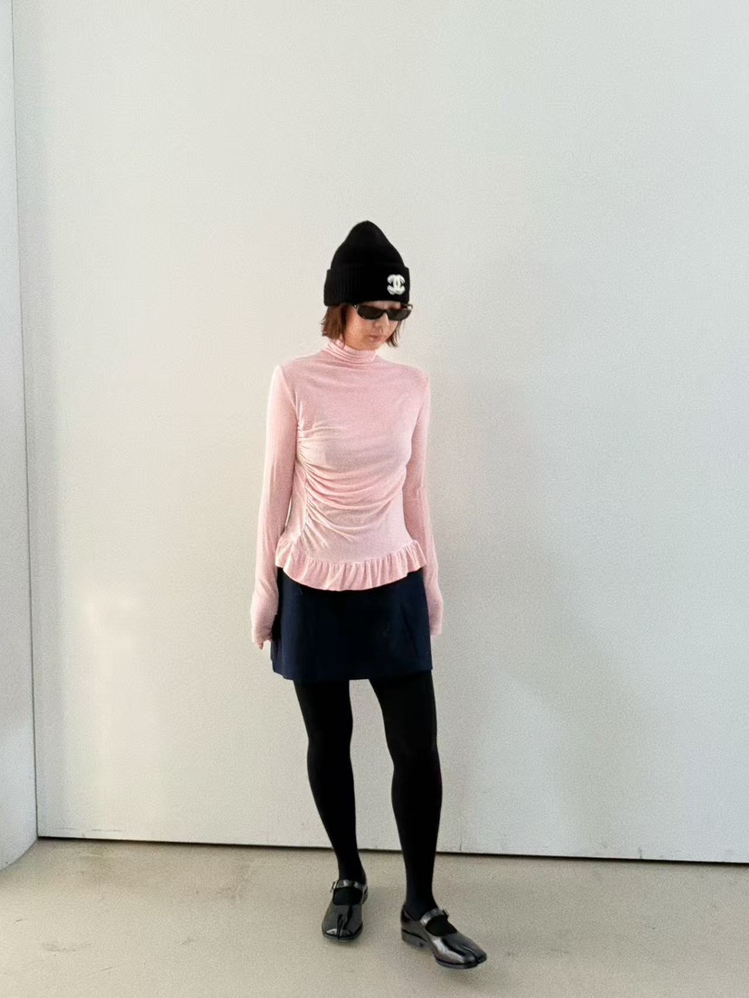 OLI SEOUL東大門㊣直郵女士新款時尚25秋冬休閑長袖T恤褶皺OLI SEOUL長袖T恤