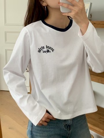 TDOUBLEJ東大門㊣實拍女裝新款人氣時尚熱賣推薦長袖T恤刺繡TDOUBLEJ長袖T恤圖色1