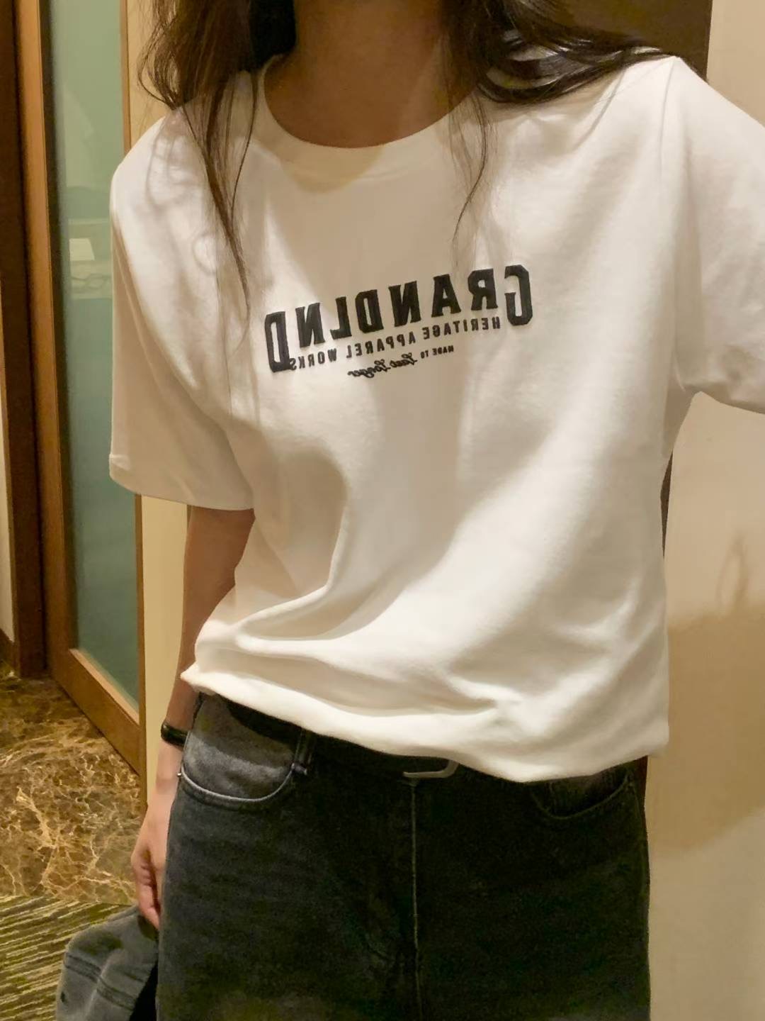 TDOUBLEJ韓國代購㊣女裝新款人氣職業時尚熱賣25秋冬T恤毛皮TDOUBLEJT恤圖色1