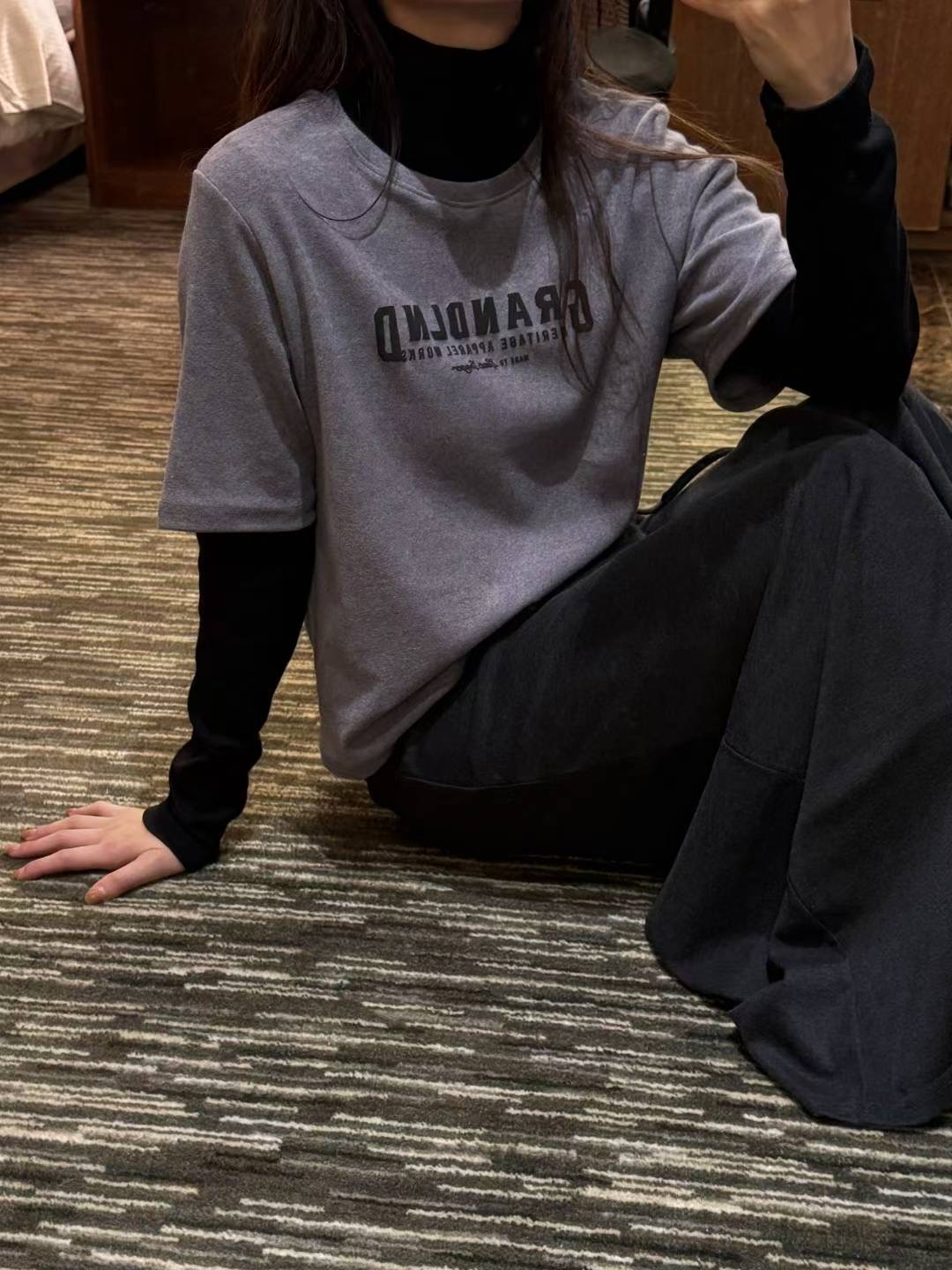 TDOUBLEJ韓國代購㊣女裝新款人氣職業時尚熱賣25秋冬T恤毛皮TDOUBLEJT恤圖色4