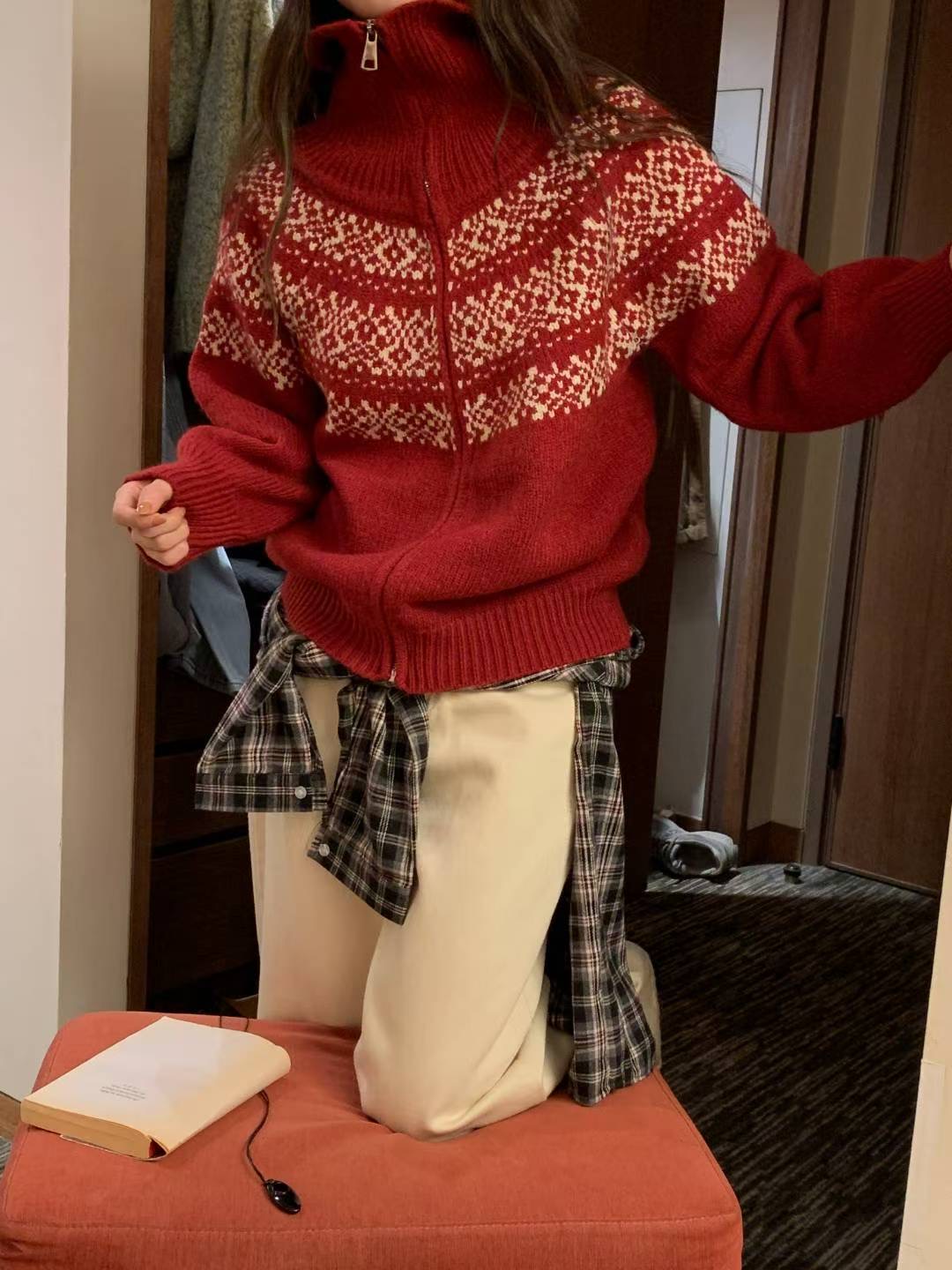 TDOUBLEJ韓國直郵㊣女裝新款時尚25秋冬熱賣人氣針織衫拉鏈TDOUBLEJ針織衫圖色2