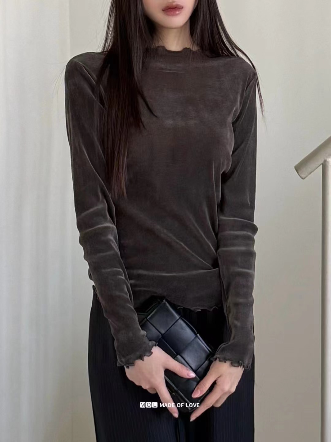 MOL東大門㊣代購女士新款25秋冬休閑職業時尚熱賣人氣長袖T恤MOL長袖T恤圖色2