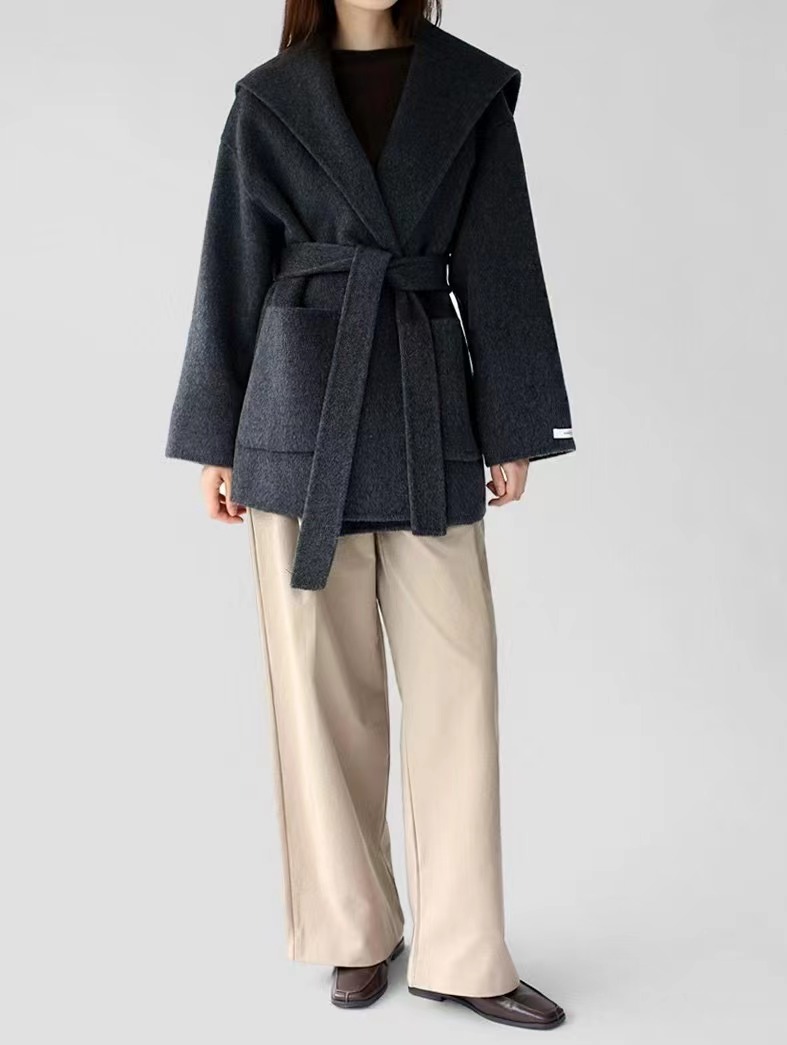 ROOMING-룸잉-T韓國直郵㊣女士新品人氣短款大衣含腰帶手工斗篷披肩ROOMING短款大衣