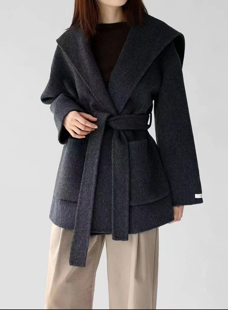 ROOMING-룸잉-T韓國直郵㊣女士新品人氣短款大衣含腰帶手工斗篷披肩ROOMING短款大衣圖色1