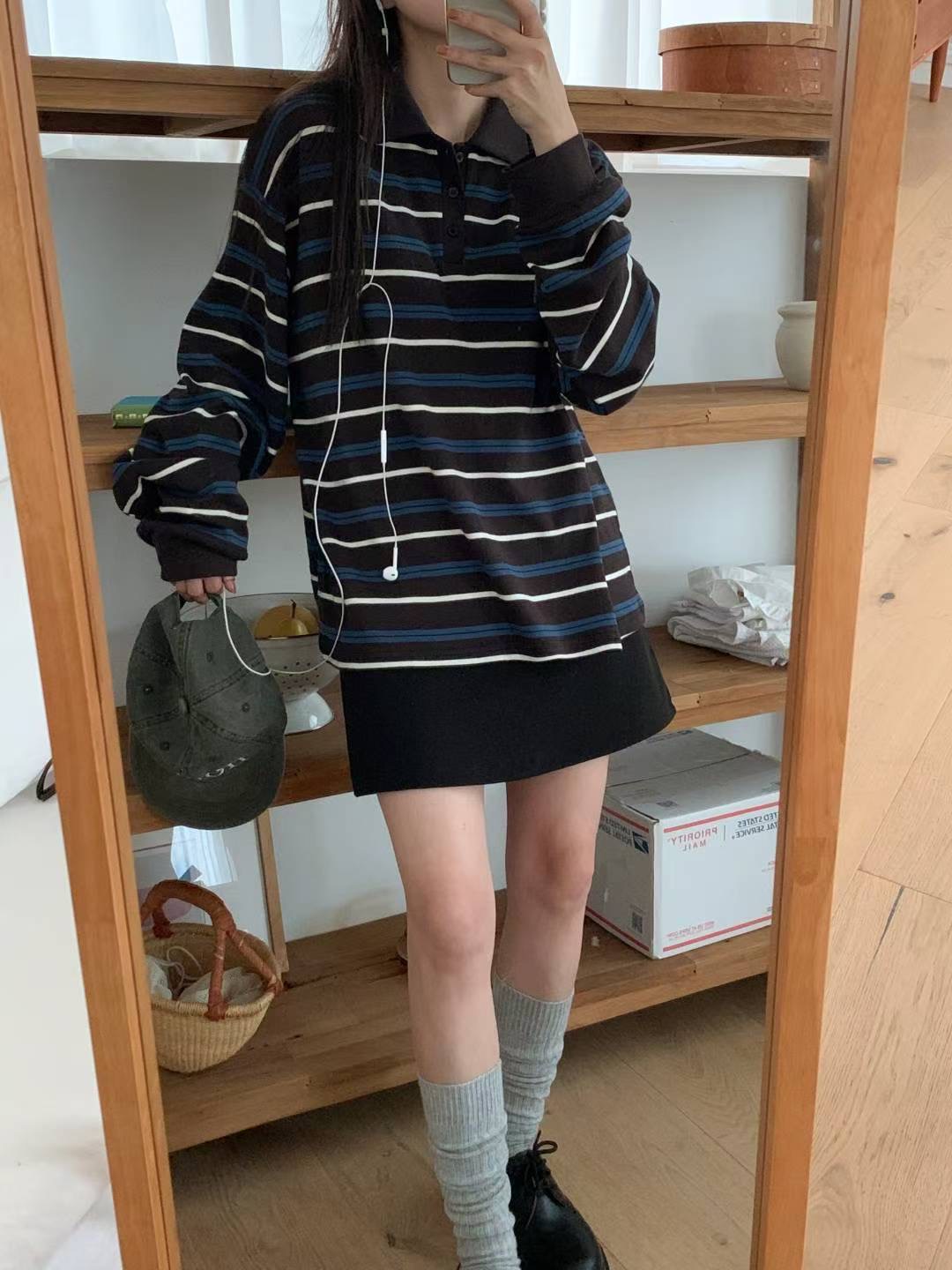 TDOUBLEJ韓國直郵㊣女裝新款人氣休閑推薦熱賣時尚長袖T恤紐扣TDOUBLEJ長袖T恤圖色1