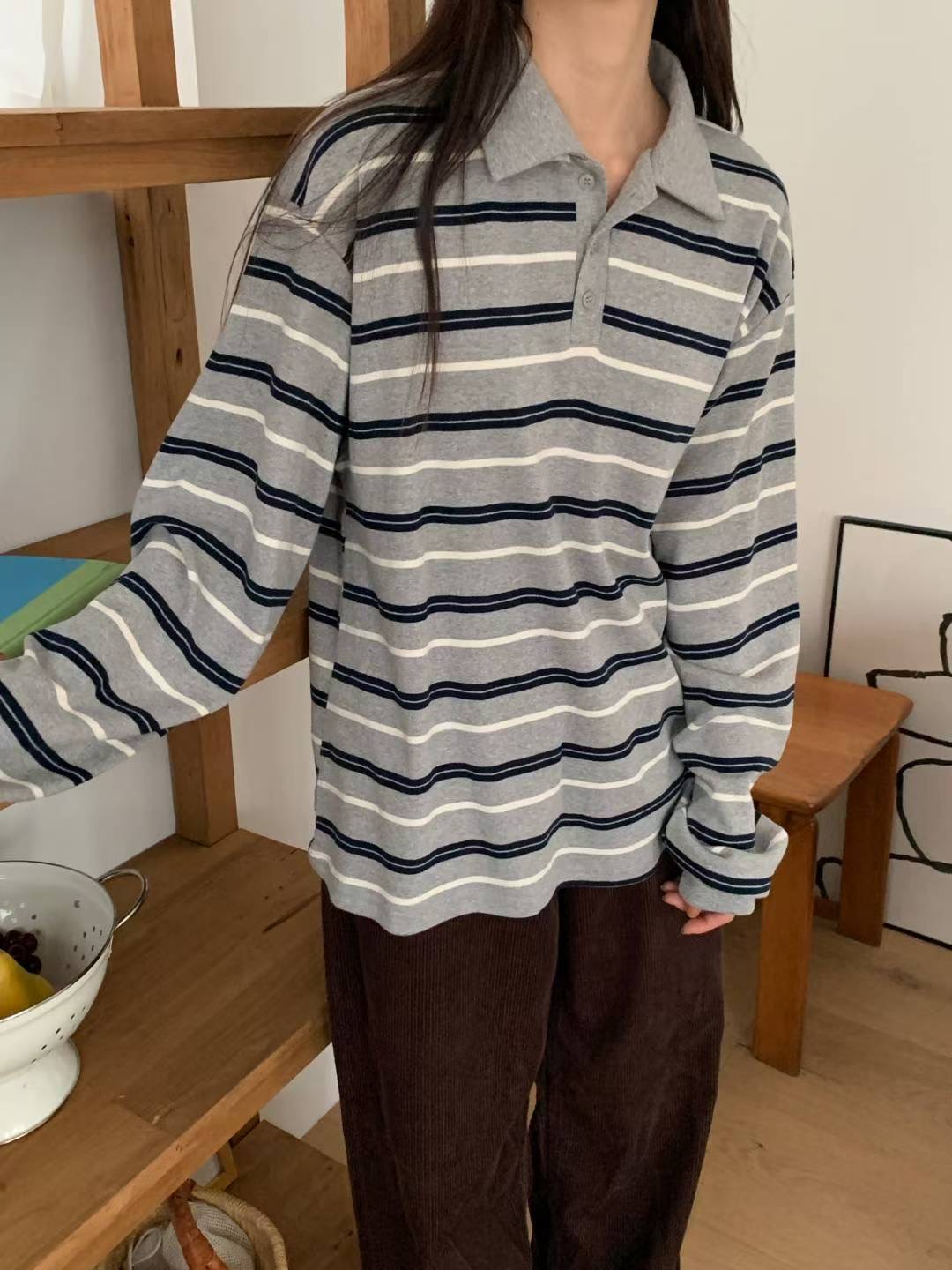 TDOUBLEJ韓國直郵㊣女裝新款人氣休閑推薦熱賣時尚長袖T恤紐扣TDOUBLEJ長袖T恤圖色2