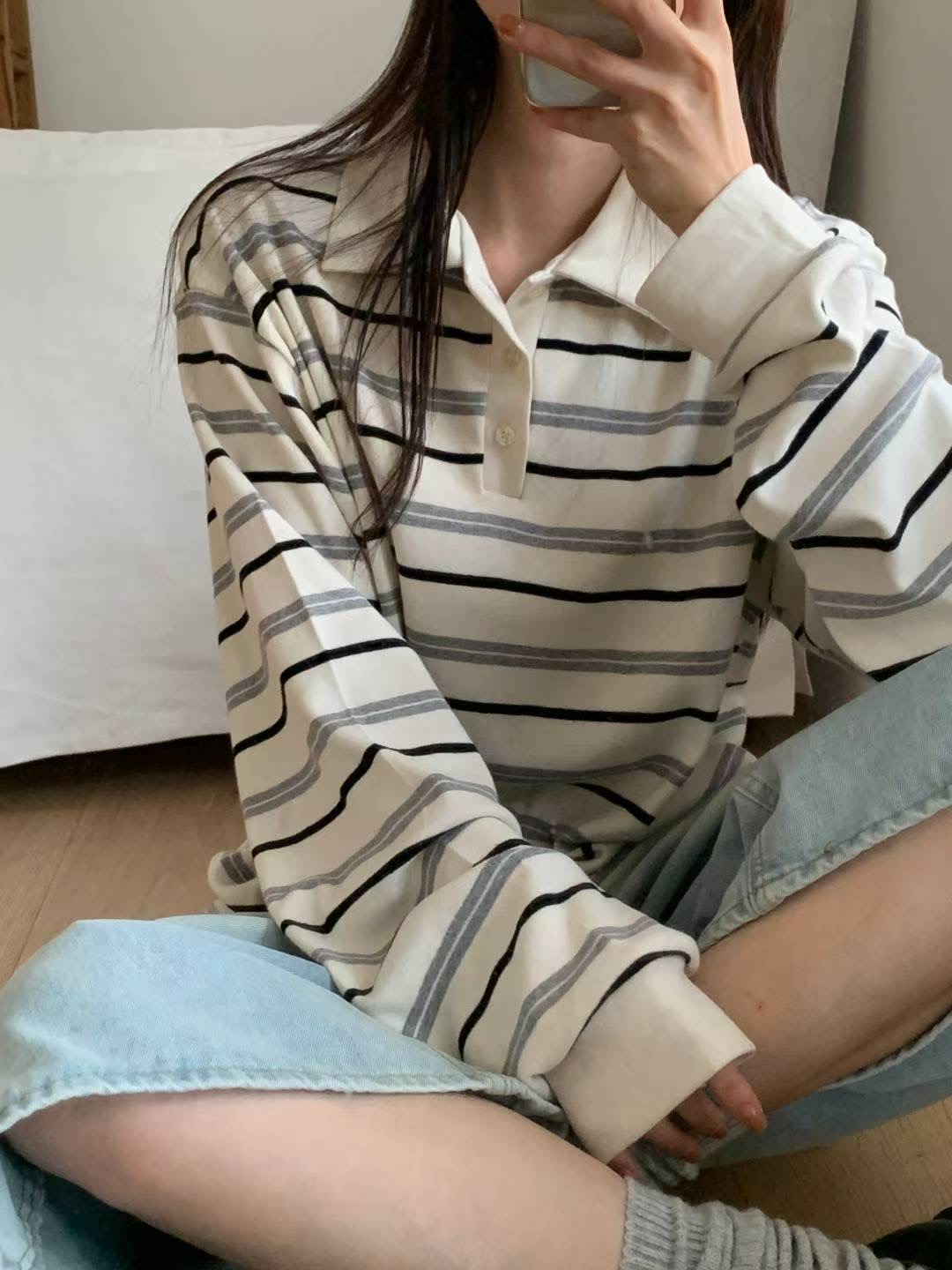 TDOUBLEJ韓國直郵㊣女裝新款人氣休閑推薦熱賣時尚長袖T恤紐扣TDOUBLEJ長袖T恤圖色3