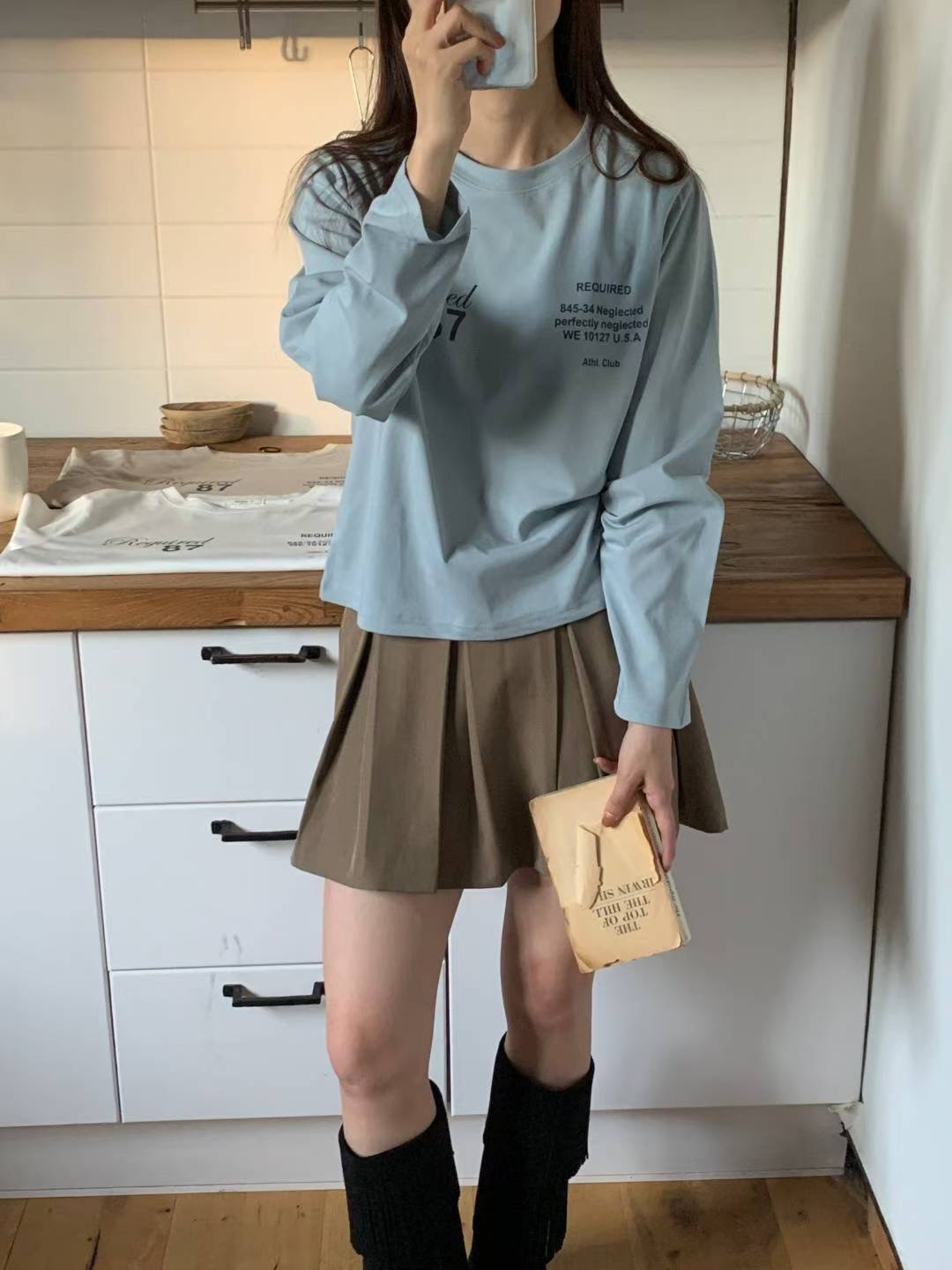 TDOUBLEJ東大門㊣代購女裝新款推薦時尚25秋冬職業長袖T恤短款TDOUBLEJ長袖T恤圖色3