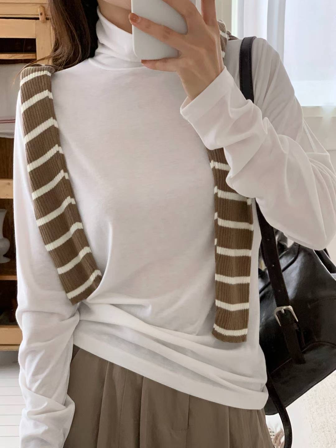 TDOUBLEJ東大門㊣實拍女裝新款熱賣時尚人氣長袖T恤不含披肩TDOUBLEJ長袖T恤圖色1