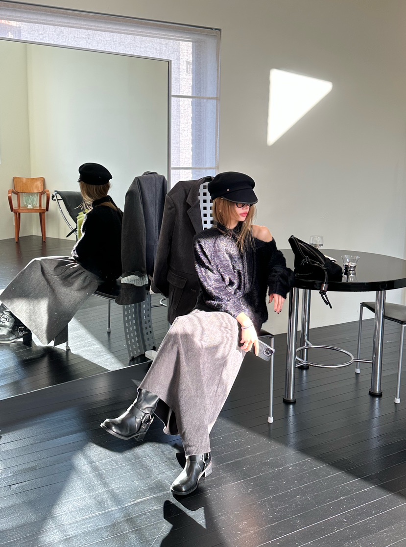 ZEROZERO韓國代購㊣女士新款時尚職業真品休閑長裙復古喇叭ZEROZERO長裙