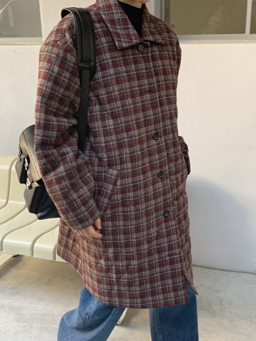 LOVE MY SANTA東大門㊣實拍女士新品人氣25秋冬中長款大衣格紋Santa/LOVE MY SANTA中長款大衣