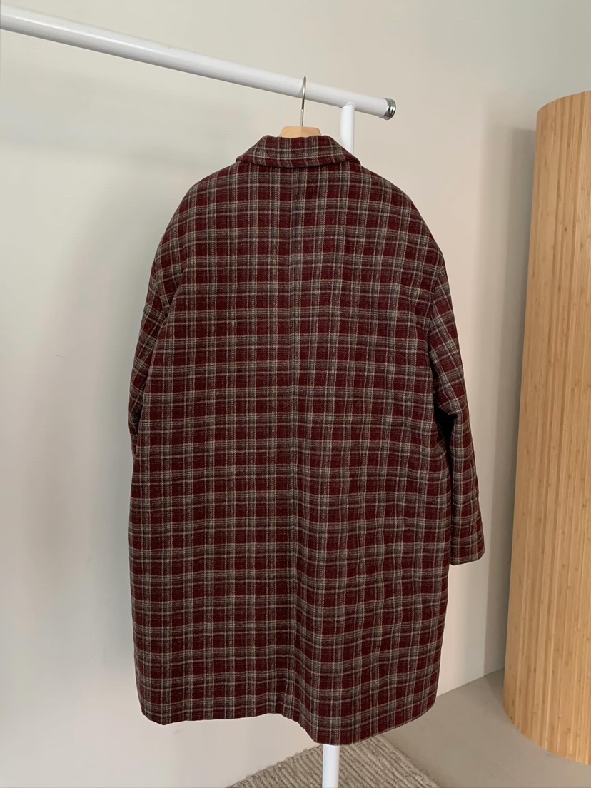 LOVE MY SANTA東大門㊣實拍女士新品人氣25秋冬中長款大衣格紋Santa/LOVE MY SANTA中長款大衣