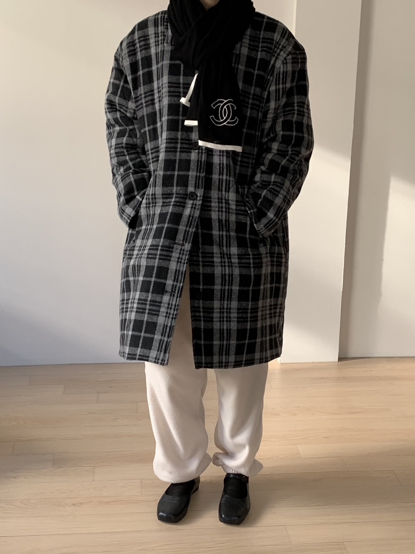 LOVE MY SANTA東大門㊣實拍女士新品人氣25秋冬中長款大衣格紋Santa/LOVE MY SANTA中長款大衣圖色2