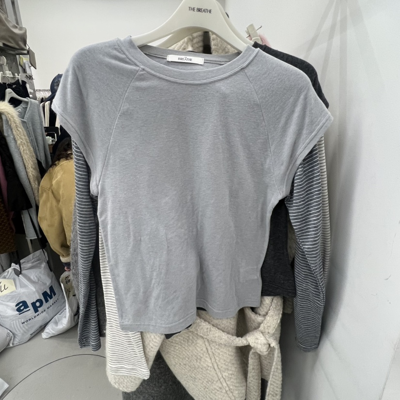 BREATHE韓國代購㊣女裝新品時尚熱賣休閑25秋冬長袖T恤假兩件BREATHE長袖T恤圖色1