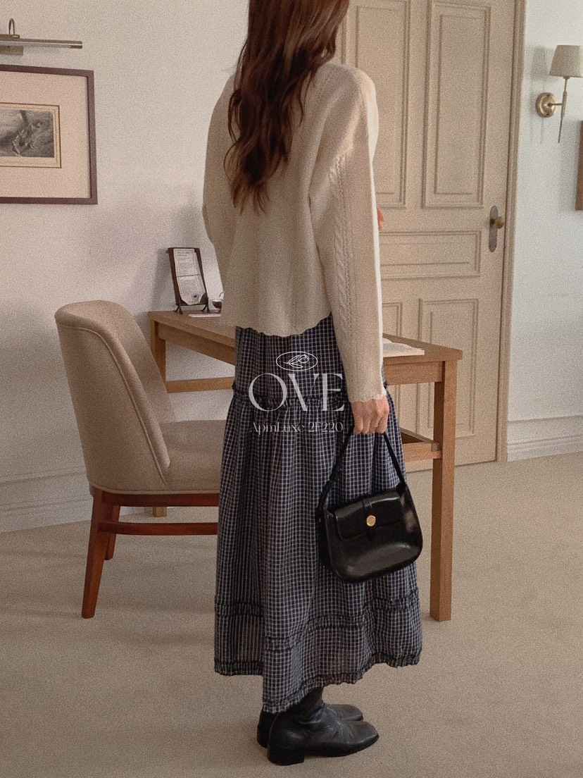 OVE東大門㊣代購女裝新品真品推薦25秋冬職業休閑熱賣長裙格子OVE長裙
