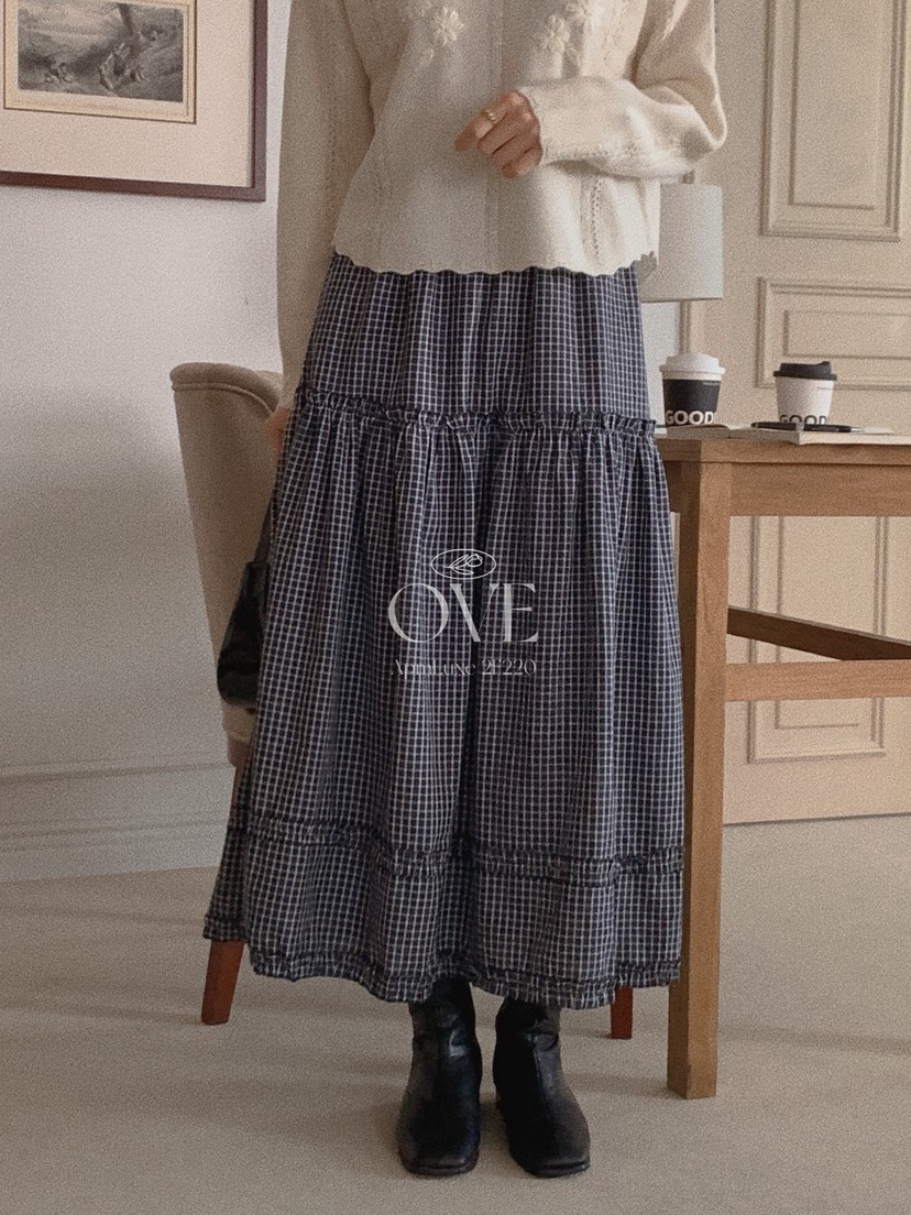 OVE東大門㊣代購女裝新品真品推薦25秋冬職業休閑熱賣長裙格子OVE長裙