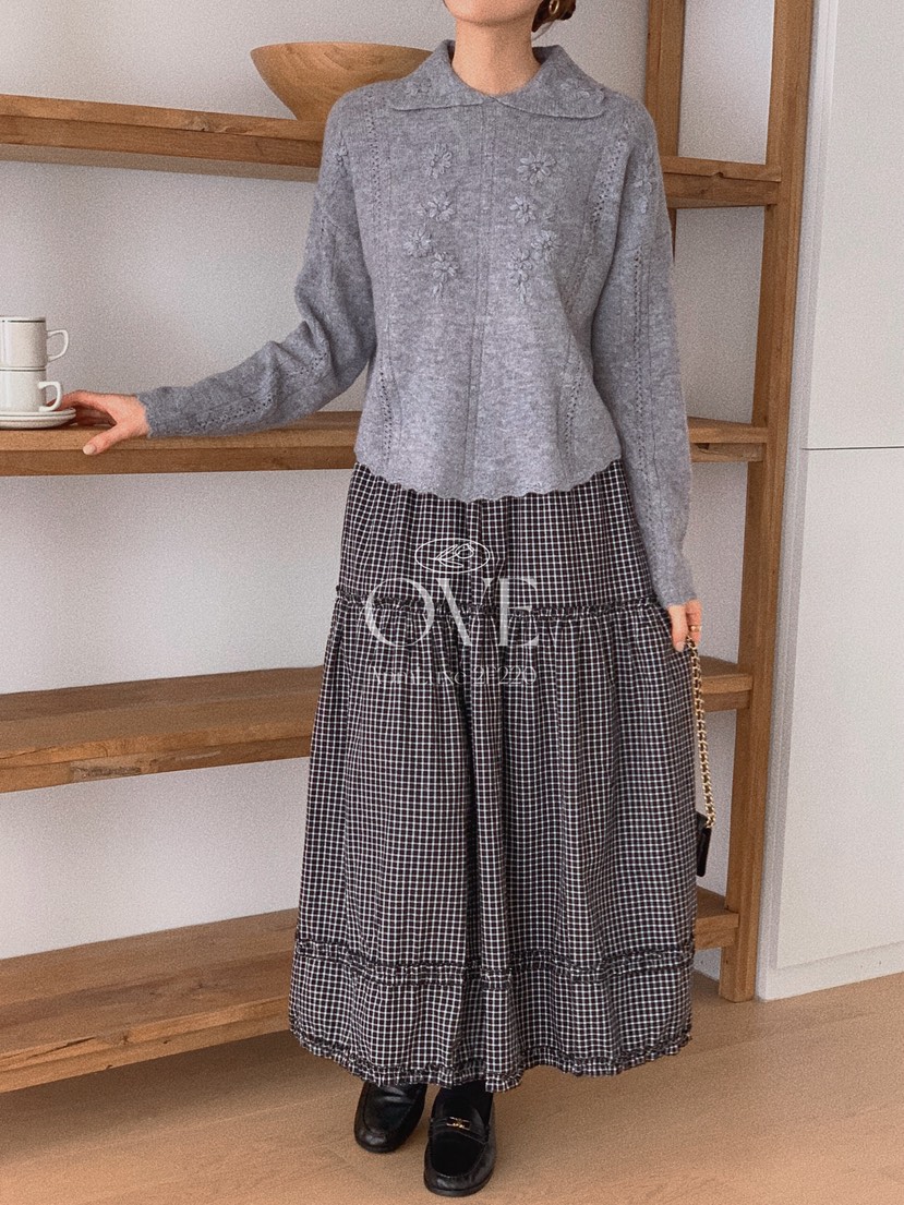 OVE東大門㊣代購女裝新品真品推薦25秋冬職業休閑熱賣長裙格子OVE長裙