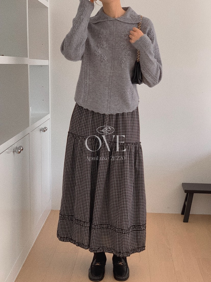 OVE東大門㊣代購女裝新品真品推薦25秋冬職業休閑熱賣長裙格子OVE長裙