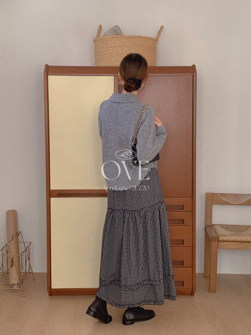 OVE東大門㊣代購女裝新品真品推薦25秋冬職業休閑熱賣長裙格子OVE長裙