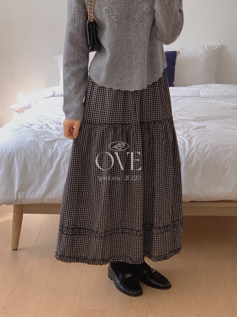 OVE東大門㊣代購女裝新品真品推薦25秋冬職業休閑熱賣長裙格子OVE長裙