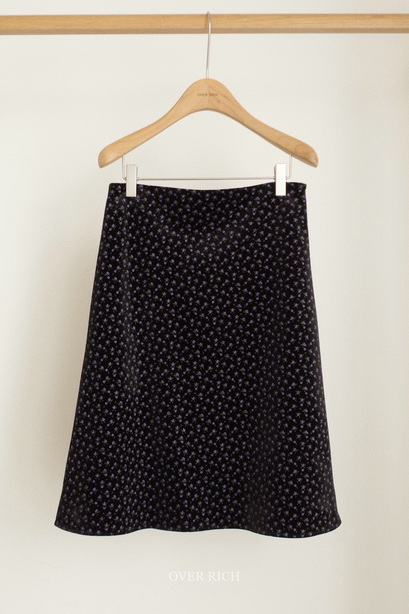 OVER RICH韓國代購㊣女士新款真品半身裙中短裙天鵝絨花朵OVER RICH半身裙/中短裙圖色2