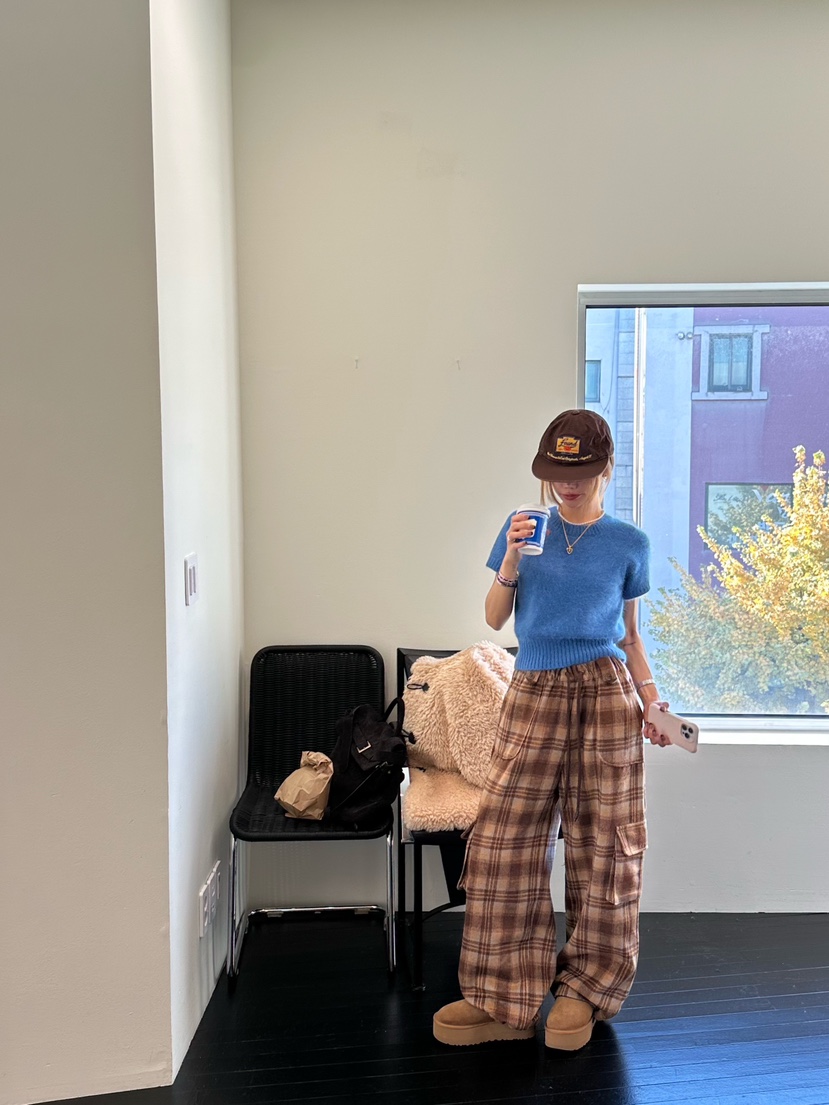 ZEROZERO東大門㊣實拍女裝新款25秋冬休閑褲工裝褲羊毛格紋ZEROZERO休閑褲