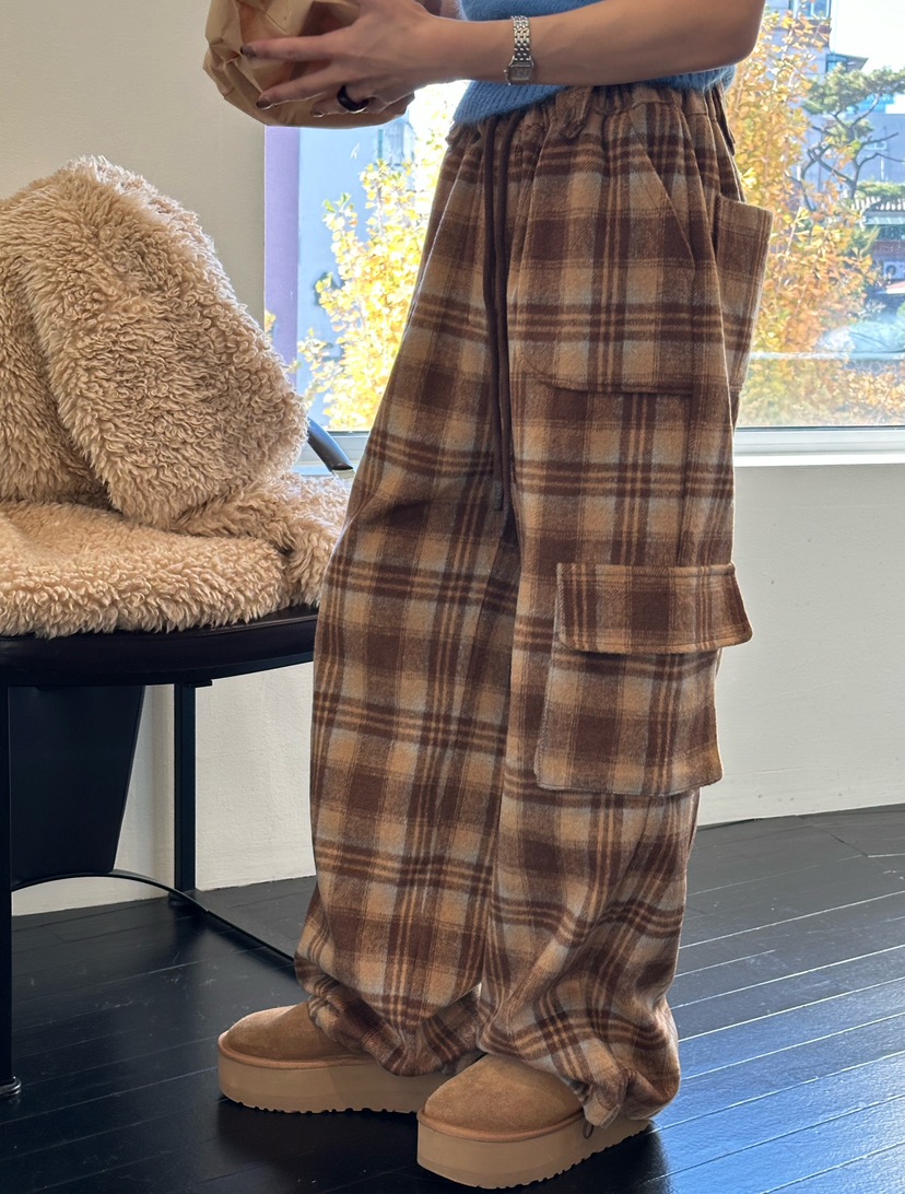 ZEROZERO東大門㊣實拍女裝新款25秋冬休閑褲工裝褲羊毛格紋ZEROZERO休閑褲